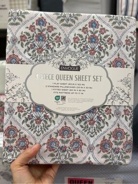 Envogue Queen Sheet Set - Floral White, Blue & Pink